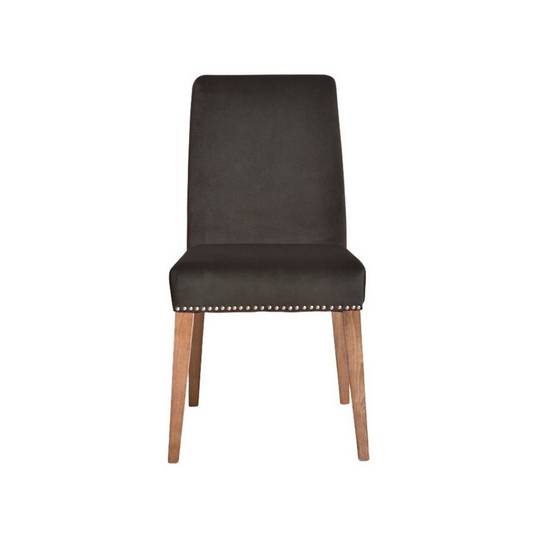 Pascal Dining Chair Dark Grey Velvet With Antique Studs